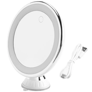 Туалетное зеркало Зеркало для макияжа с 10-Кратным Увеличением, Подсветкой И Присосками и простой Установкой, Поворотное на 360 Градусов, Перезаряжаемое Устройство Двойного Назначения/Аккумулятор