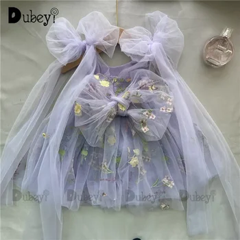 Тюлевое платье с цветочным узором для девочек, элегантные свадебные костюмы принцессы для празднования Дня рождения, Бальное платье для Фестиваля крещения маленьких девочек, одежда