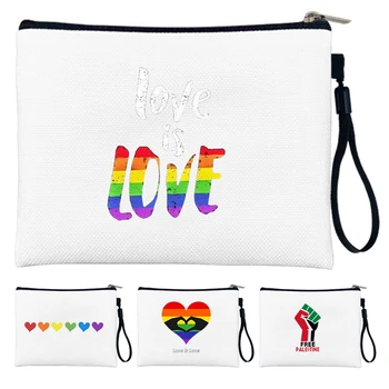 Флаг ЛГБТ, Радужное сердце, мир и любовь, холщовая косметичка с рисунком, косметички для макияжа, сумка для девичника, карман для денег