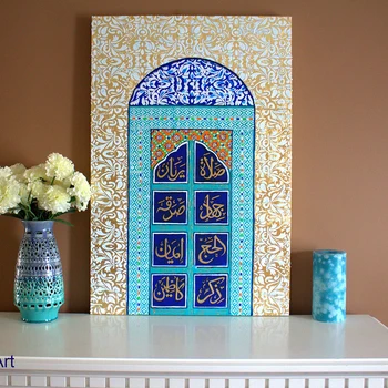 Цитаты исламской каллиграфии, картины на холсте, Синие Золотые двери из Марокко, Мусульманский плакат и принт, Настенное искусство, декор гостиной