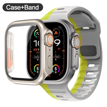 Чехол + Ремешок Для Apple Watch Band 45 мм 44 мм Силиконовый Браслет Iwatch Series 4 5 6 Se 7 8 9 Сменить На Ultra Case PC Фирменную Крышку